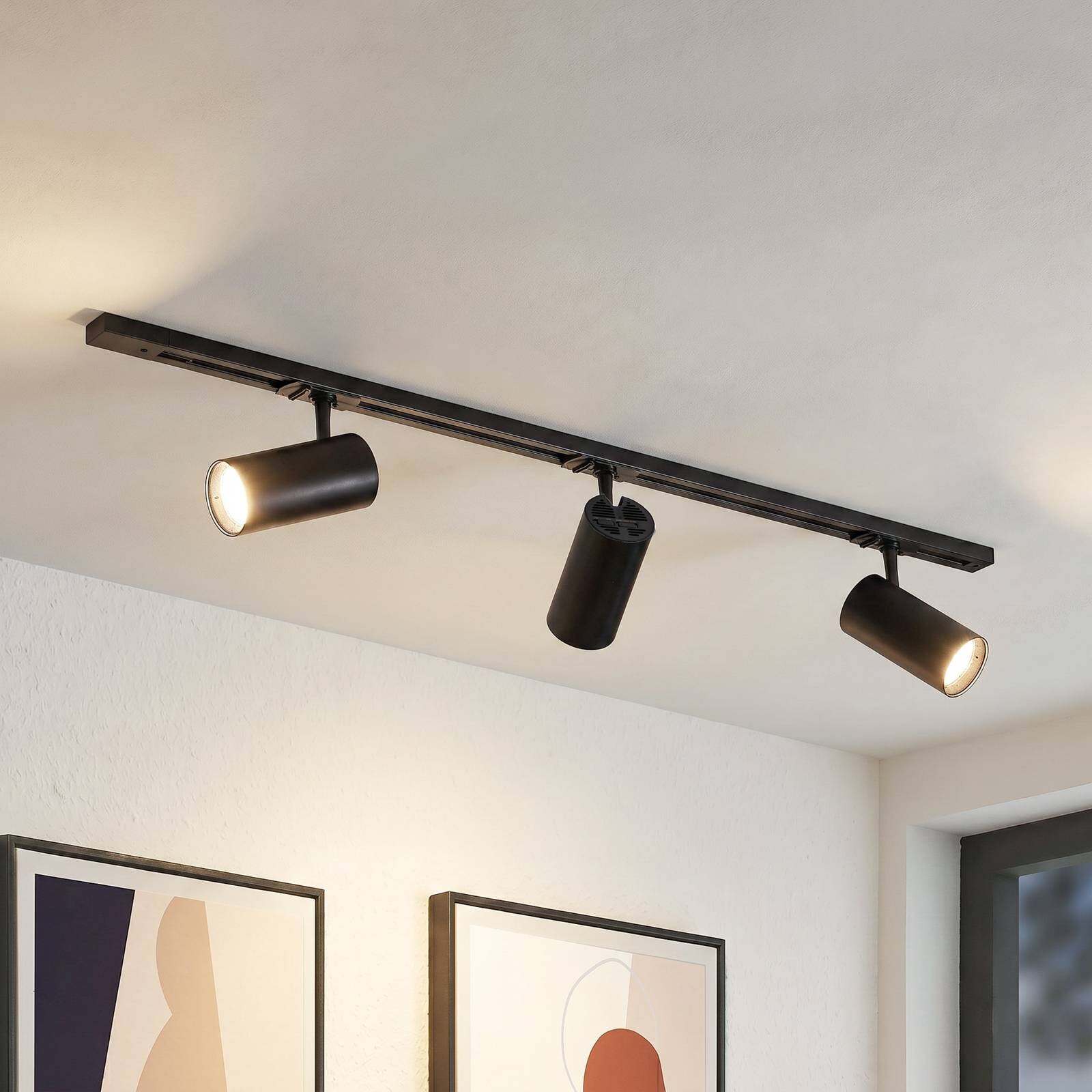 Systém lišt Lindby Linaro Ø7 cm, 3-pl., LED, čierny, CCT