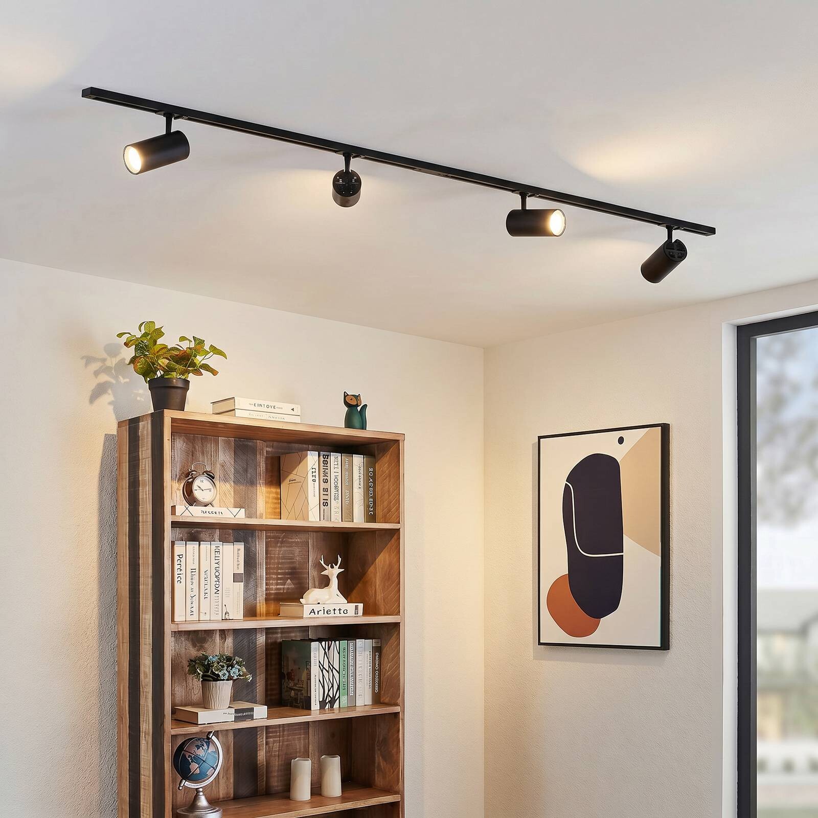 Systém lišt Lindby Linaro Ø7 cm, 4-pl., LED, čierny, CCT