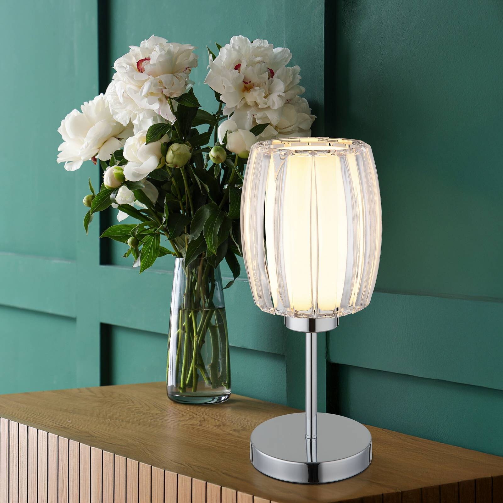 Stolová lampa Maribel, výška 40 cm, chróm/číry, kov