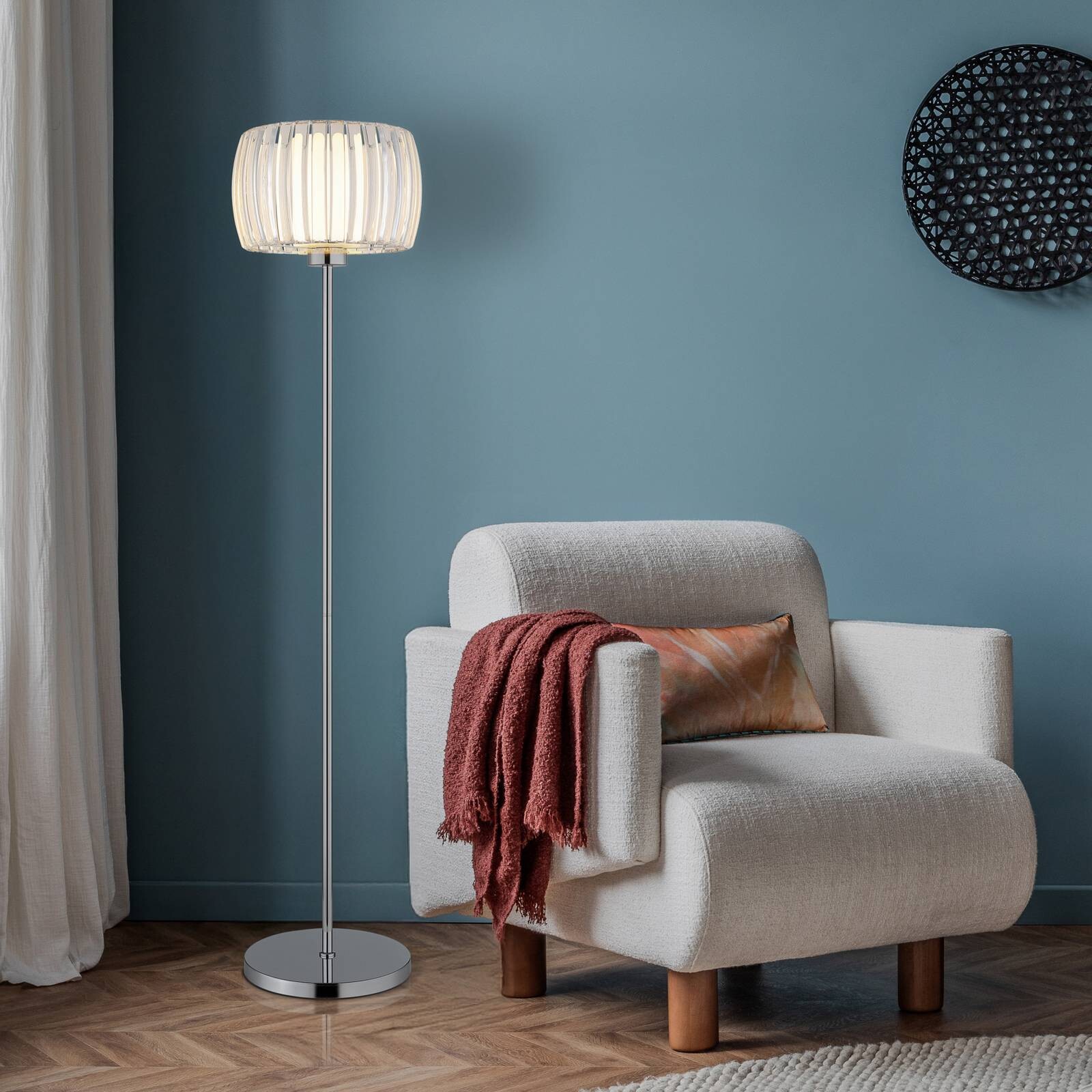 Stojacia lampa Maribel, výška 150 cm, chróm/číry, kov