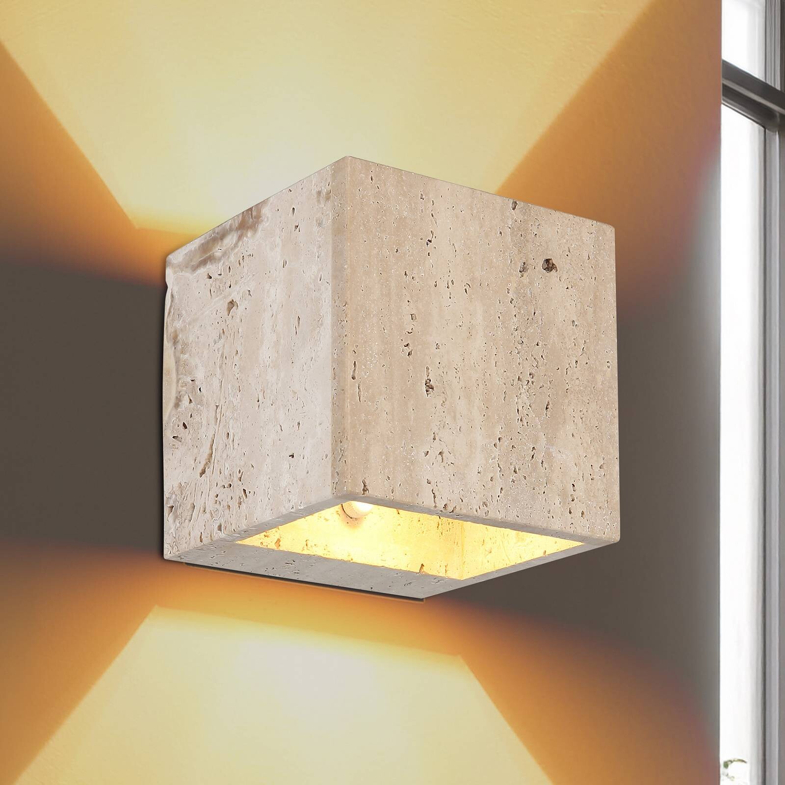 LED nástenné svetlo Rojas, béžová, šírka 12 cm, kameň