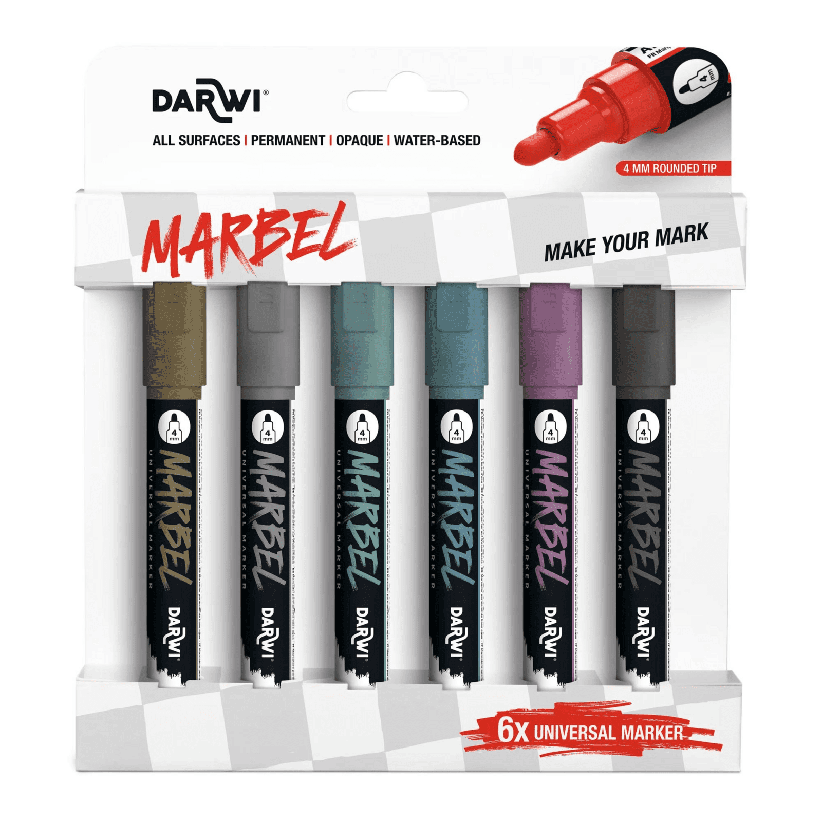 DARWI MARBEL - Sada akrylových fixiek 4 mm hrot, 6 ks (sada METALLIC)