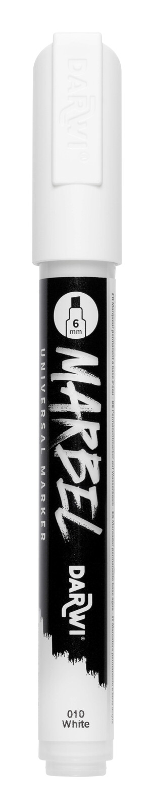DARWI MARBEL - Univerzálna akrylová fixka (6 mm) 6 mm hrot, 010 - white (biela), 1 ks