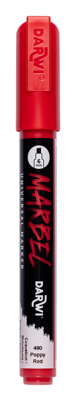 DARWI MARBEL - Univerzálna akrylová fixka (6 mm) 6 mm hrot, 480 - poppy red (maková červená), 1 ks