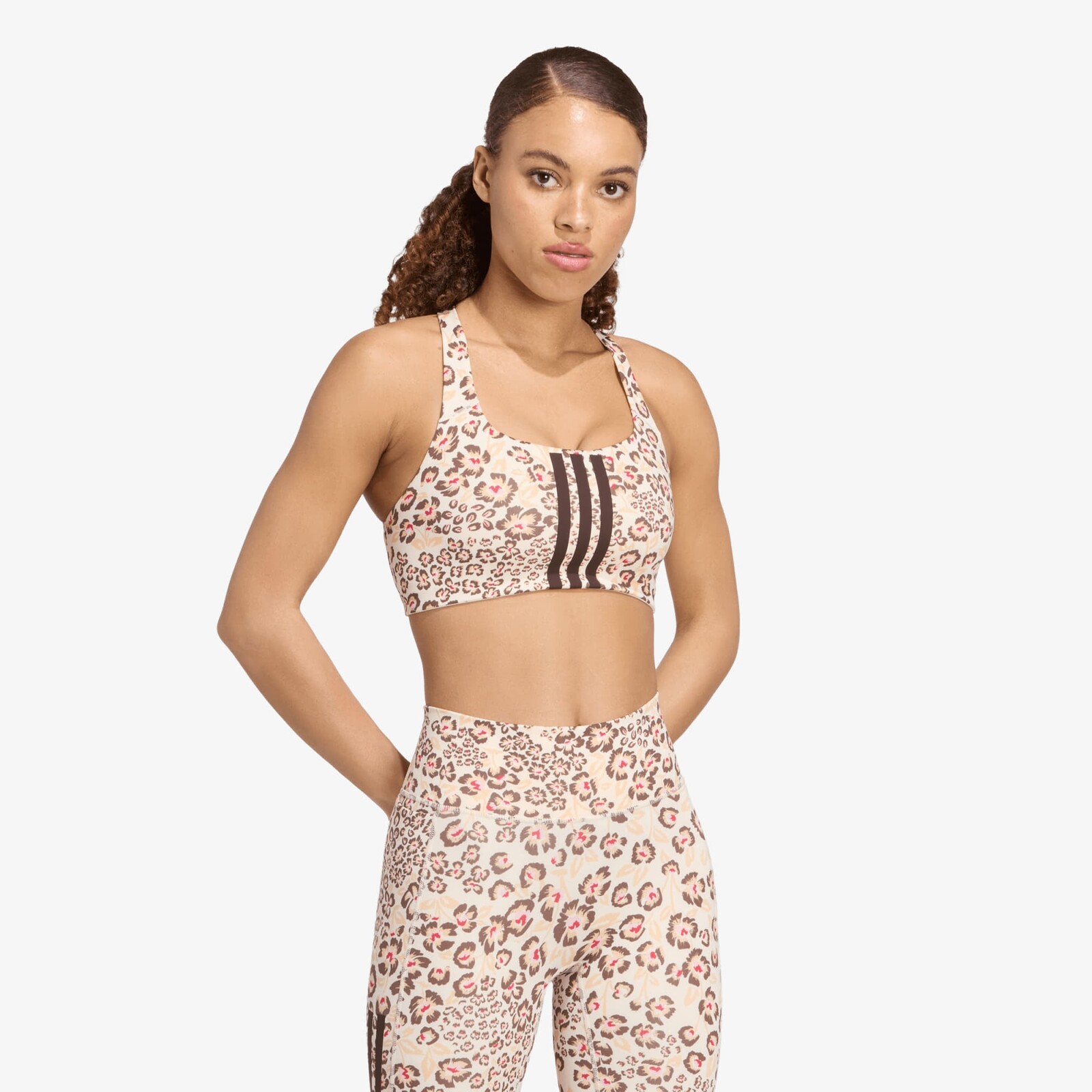 Podprsenka adidas x Farm Rio Optime Bra Ecru Tint/ Multicolor/ Shadow Brown S