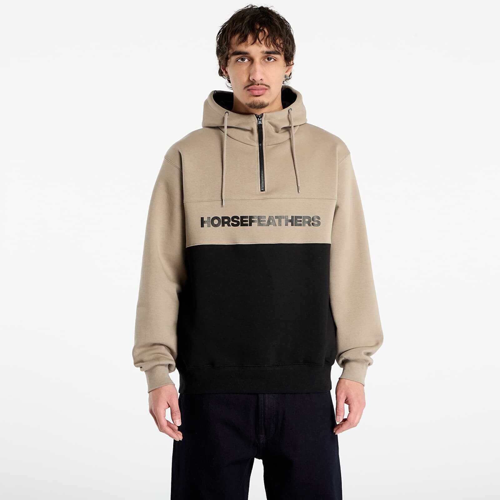 Mikina Horsefeathers Fulton Sweatshirt Taupe/ Black M