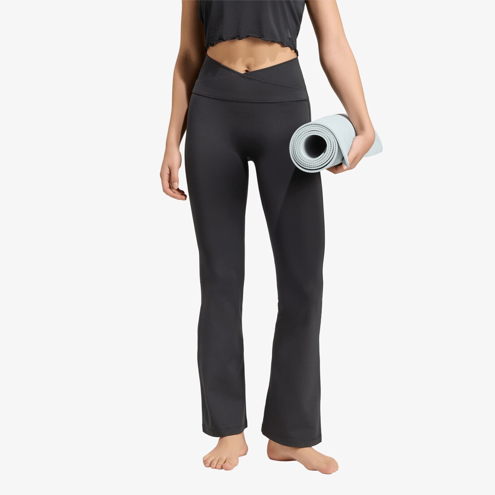 Legíny adidas 3-Stripes Studio All Me Flare X-Over Leggings Black L