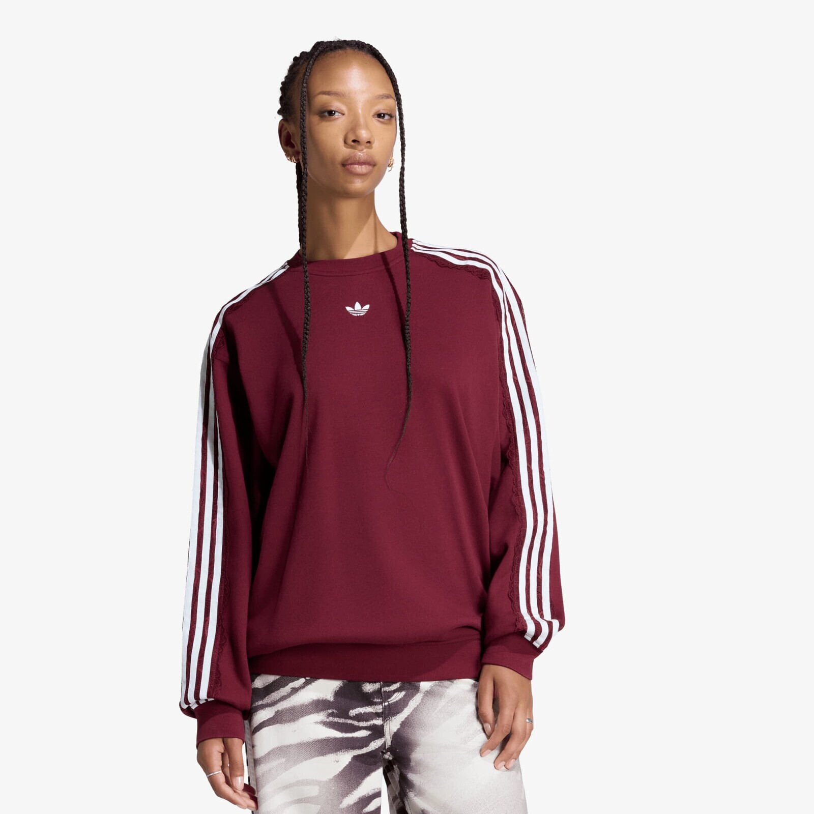 Mikina adidas Lace 3 Stripes Crew Shadow Red M