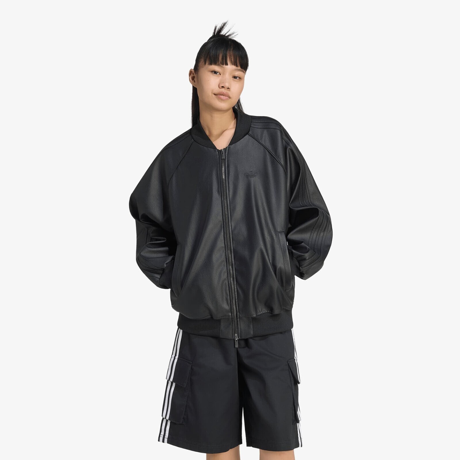 Bunda adidas Pleather SST Oversized Track Top Black/ Maroon XL
