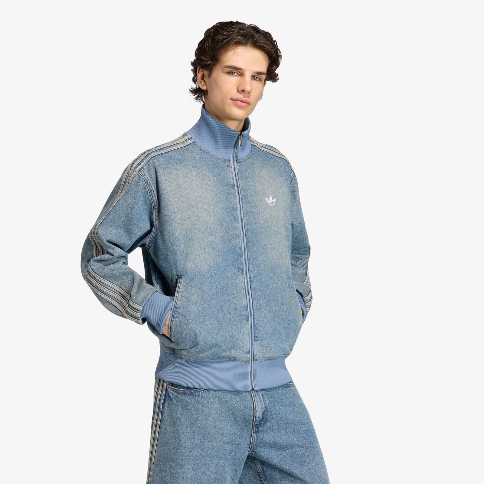 Bunda adidas Firebird Adicolor Denim Track Top Jacket Worn Blue Denim L