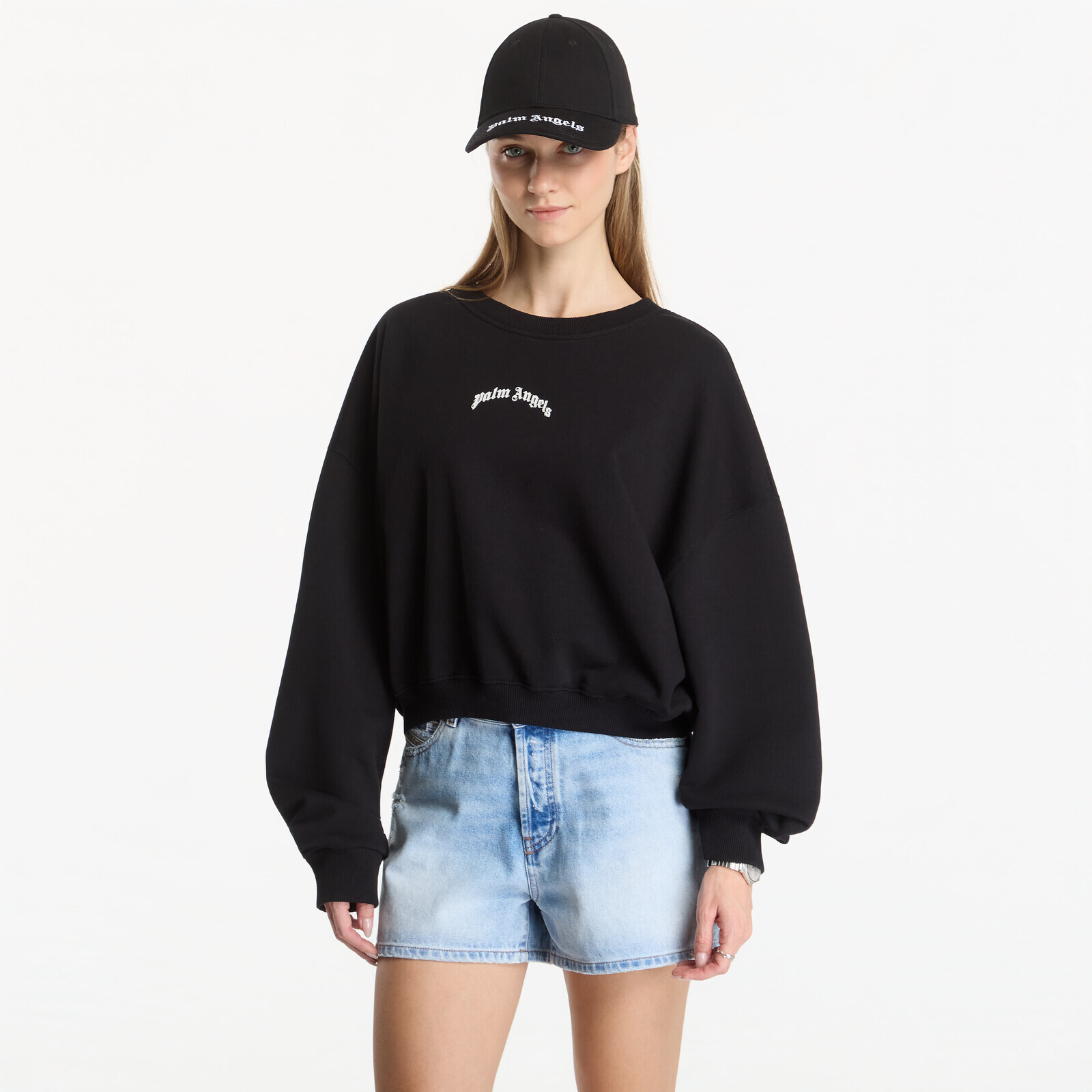 Mikina Palm Angels Curved Logo Loose Crop Crew Black/ Cream M