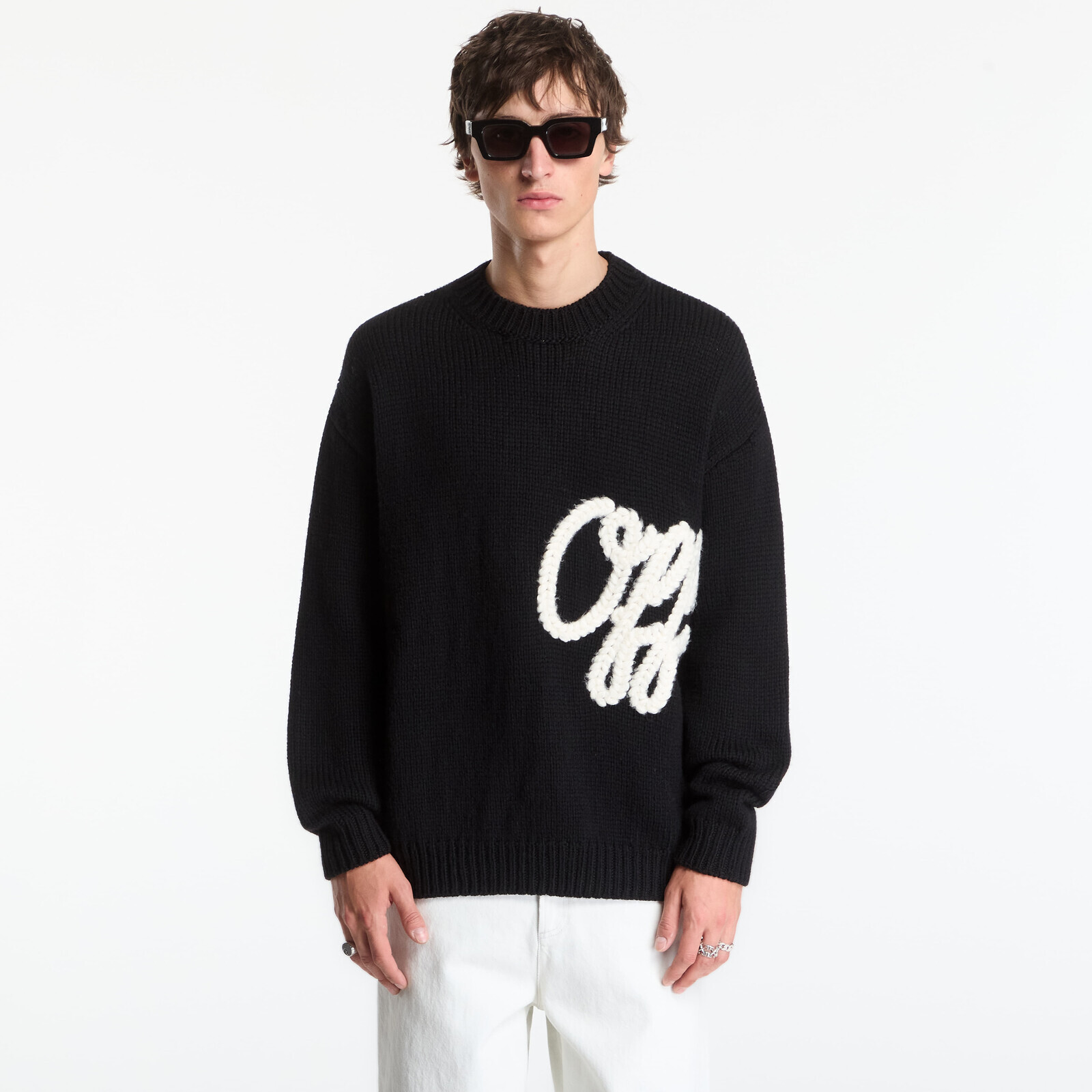 Sveter Off-White Script Shared Logo Emb Knit Crewneck UNISEX Black XL