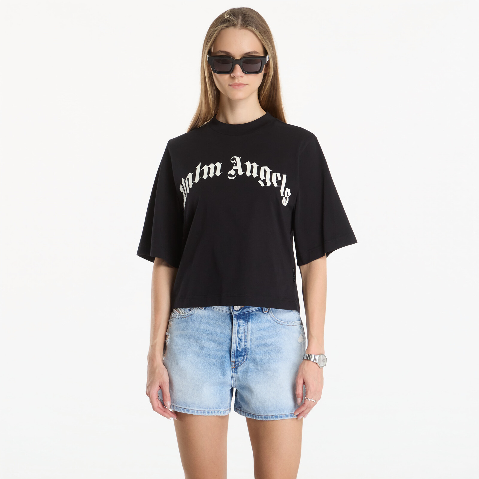 Tričko Palm Angels Curved Logo Boxy Tee Black/ Off White S