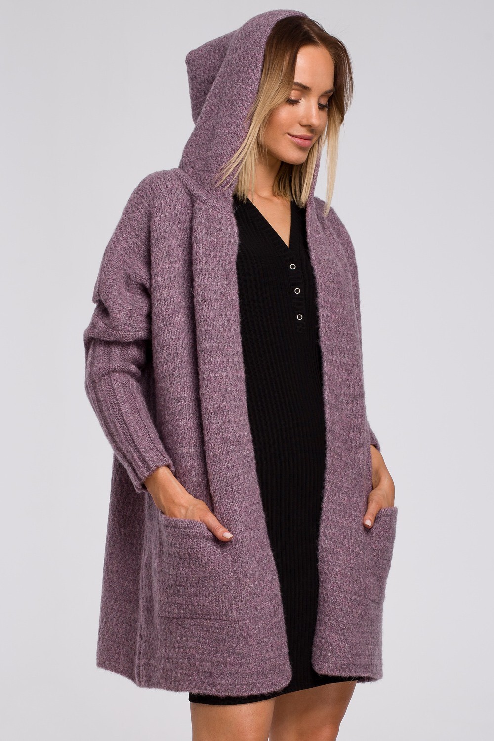 Made Of Emotion Woman's Chunky knit hooded cardigan - heather