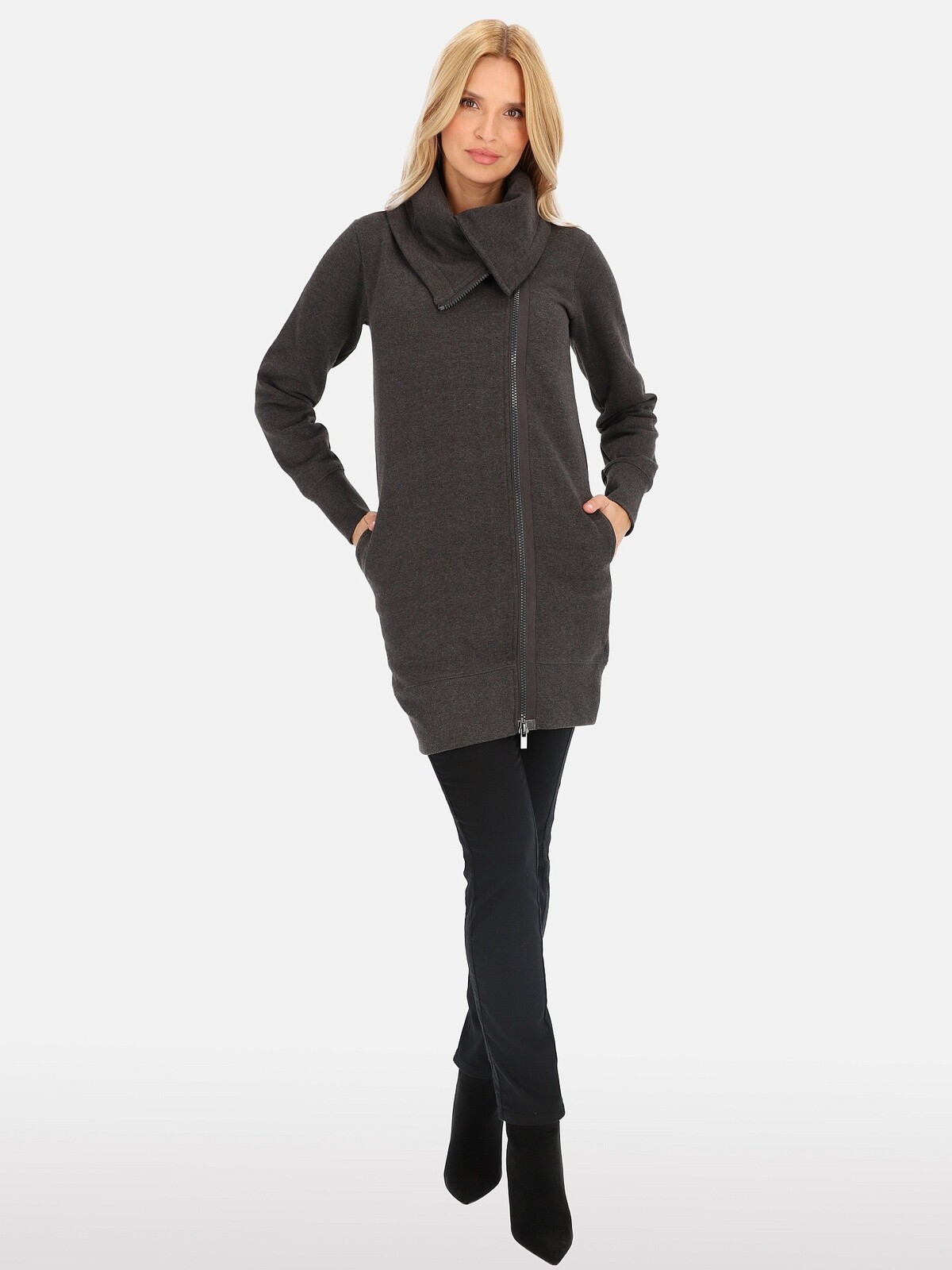 PERSO Woman's Women's transitional knitted jacket with a zipper , anthracite color