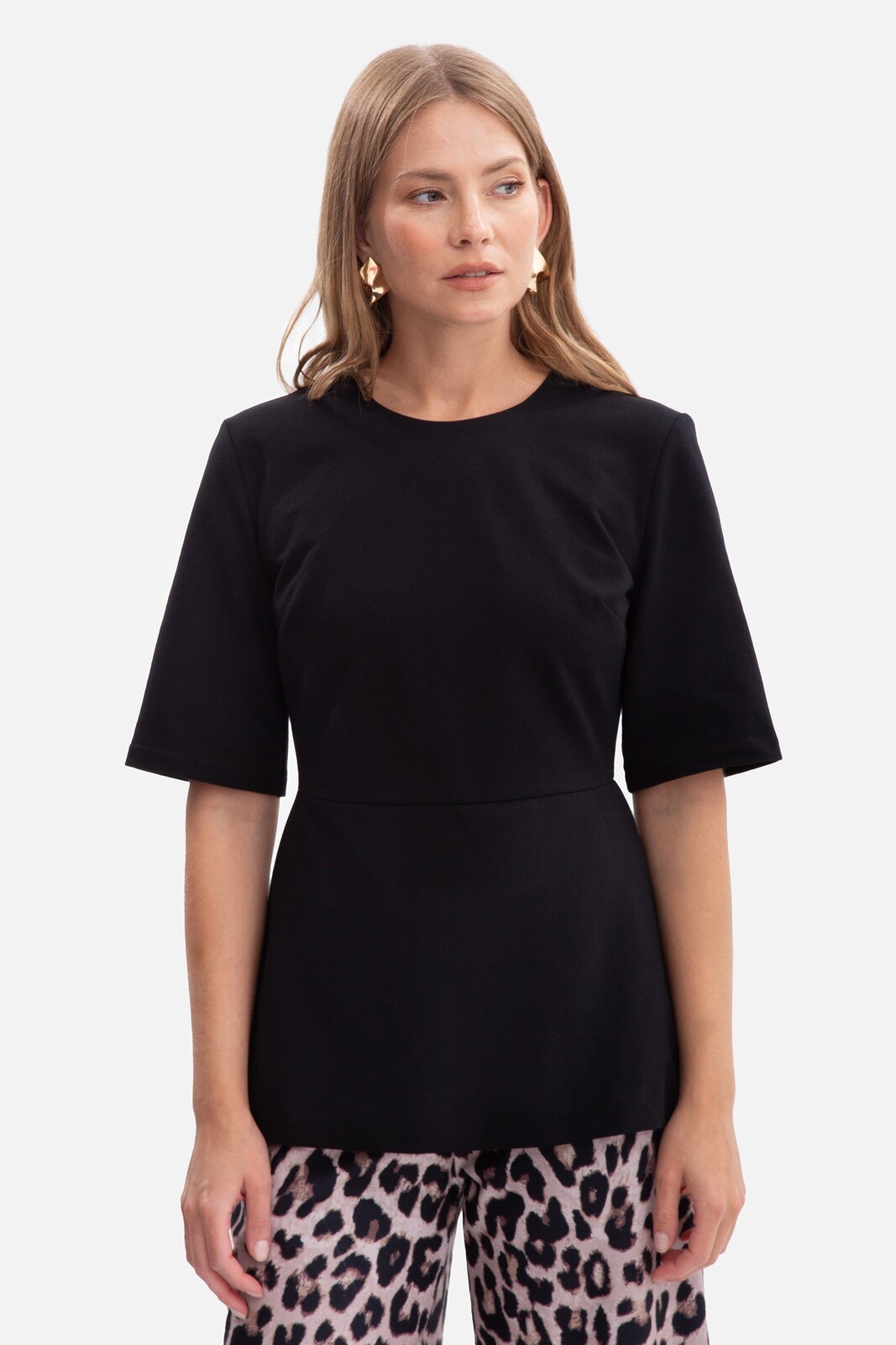 Dámsky pletený peplum top - čierny