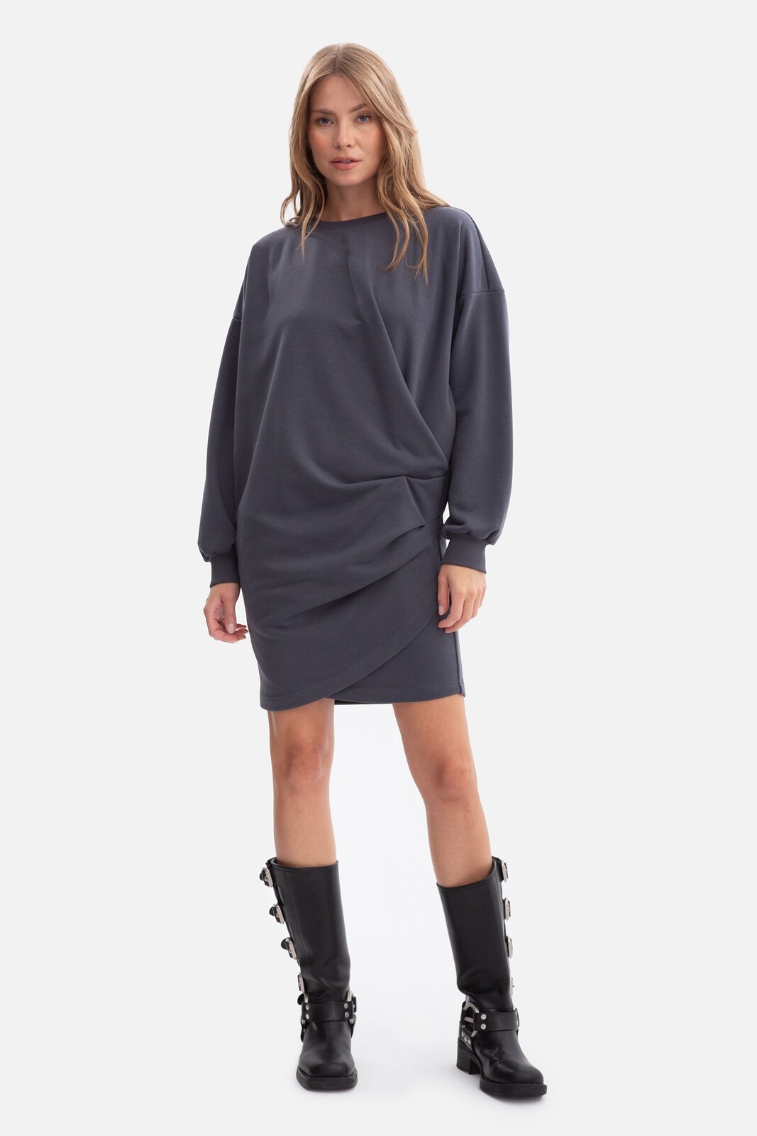 BeWear Woman's Knit dress with side pleats - steel