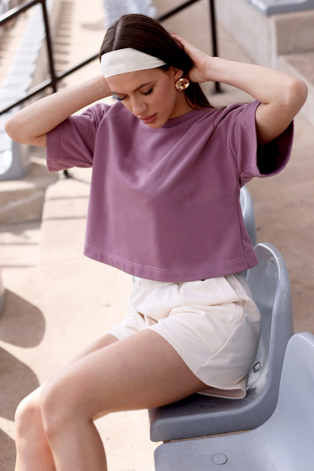 BeWear Woman's Cropped sweatshirt with short sleeves - heather