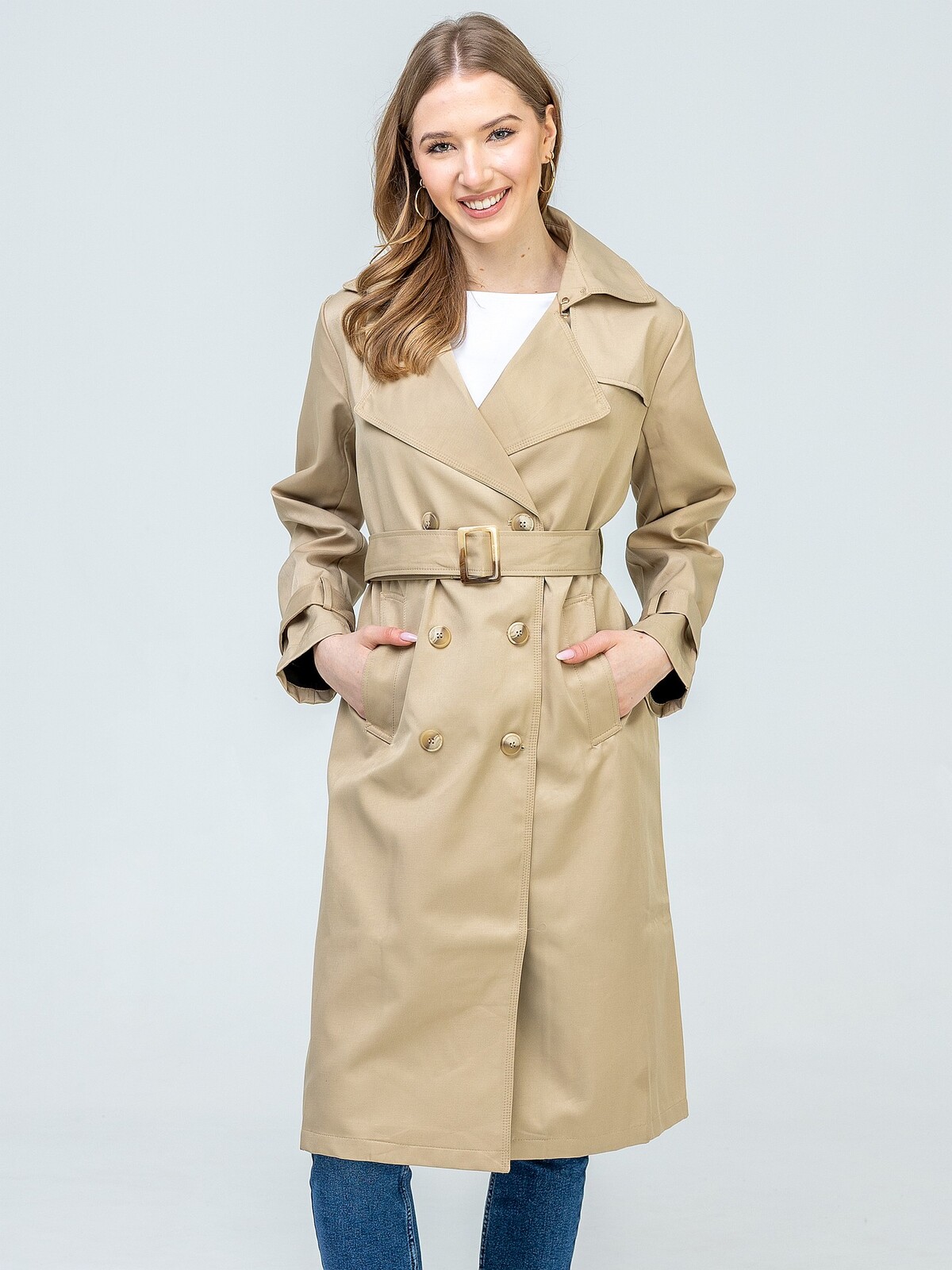 PERSO Woman's Tasteful double-breasted women's trench coat