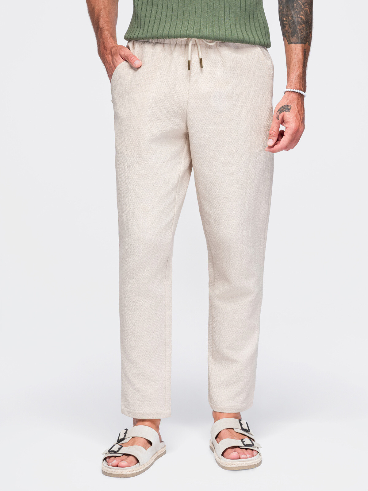 Ombre Men’s structured cotton trousers, REGULAR FIT – off-white