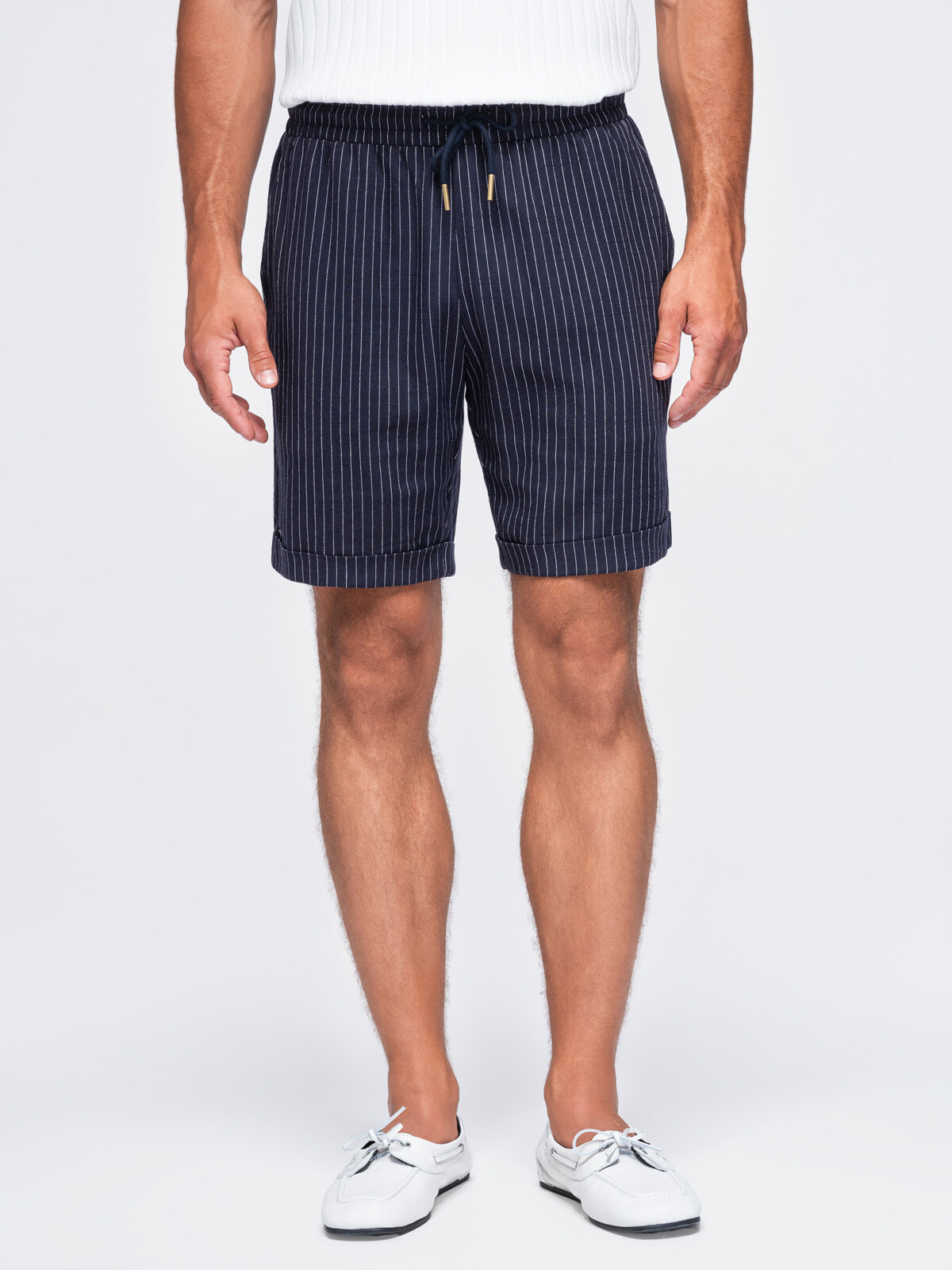 Ombre Men’s REGULAR FIT viscose and linen ribbed shorts – navy blue