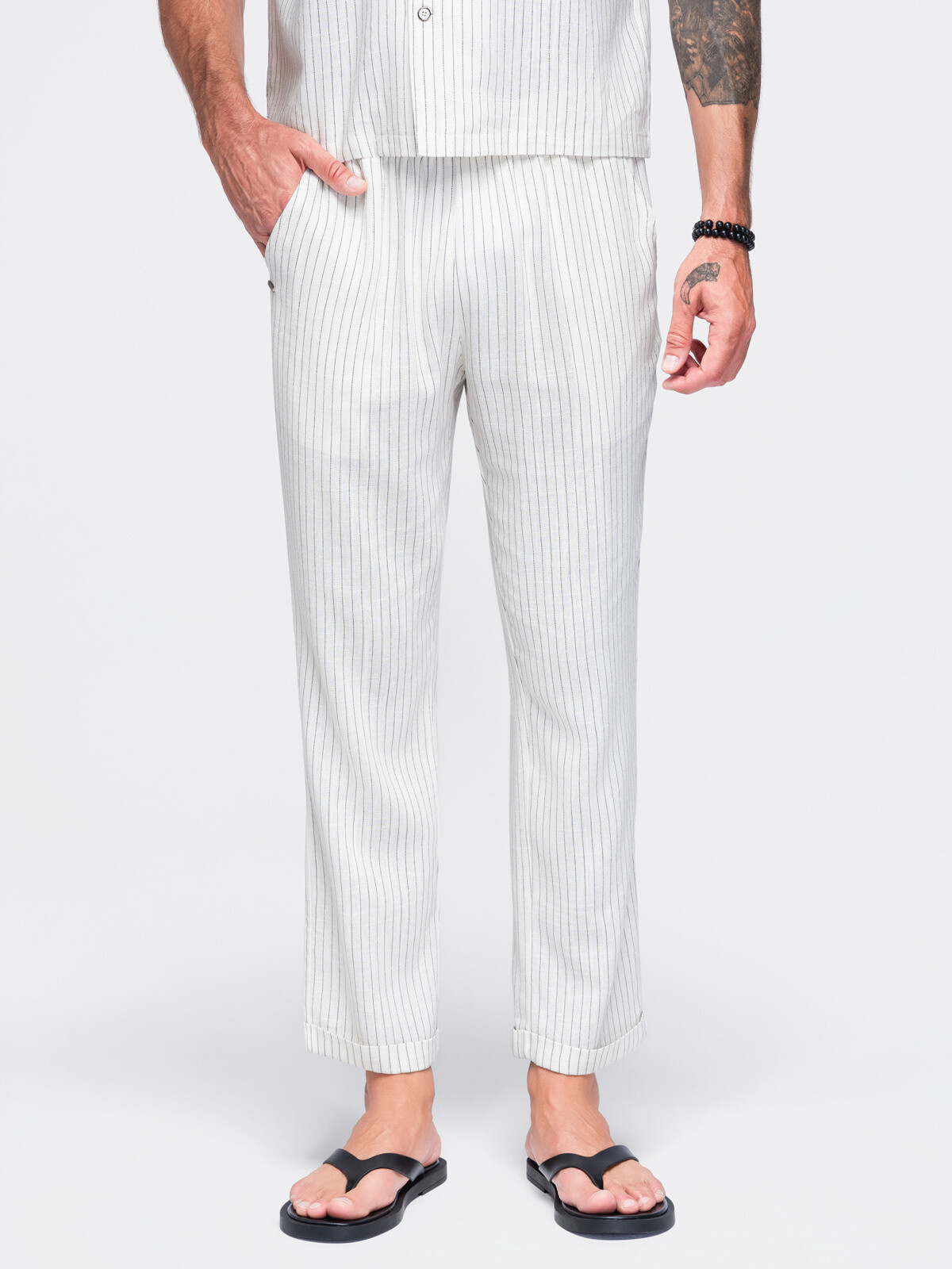 Ombre Men’s viscose and linen ribbed trousers – off-white
