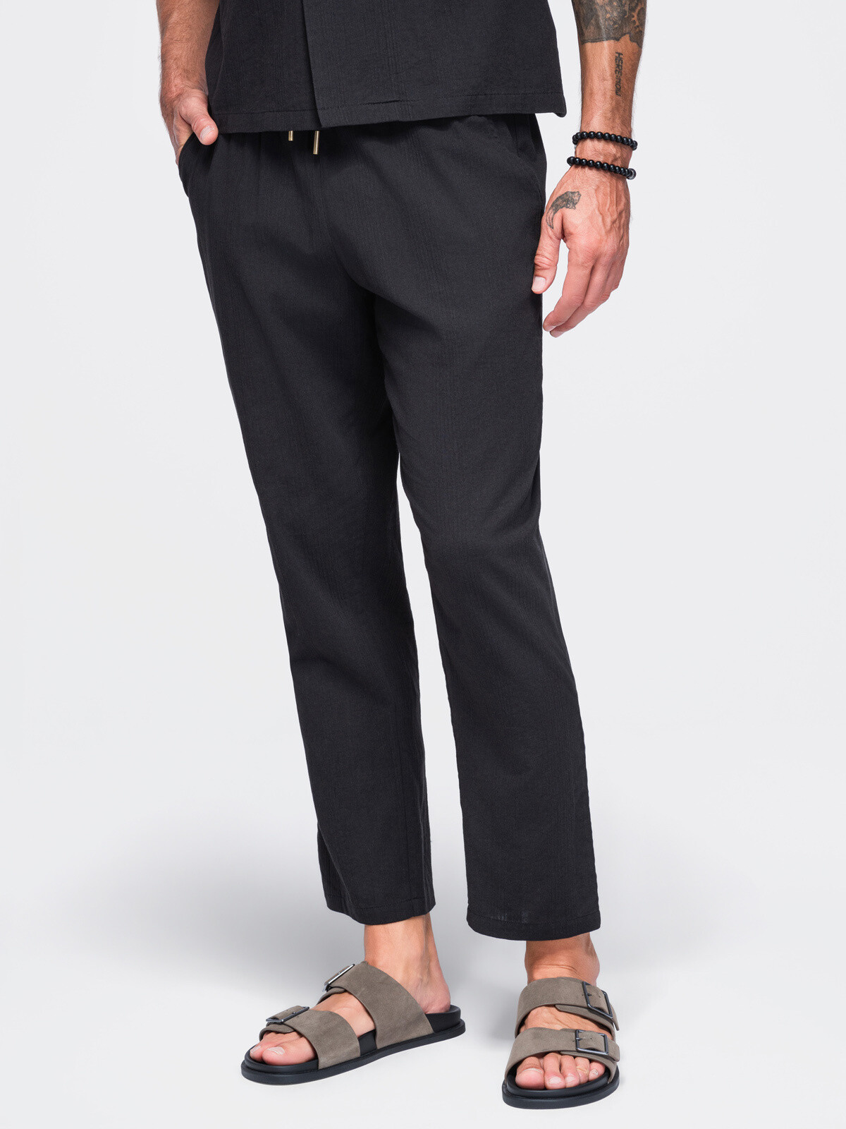 Ombre Lightweight men’s structured cotton trousers – black