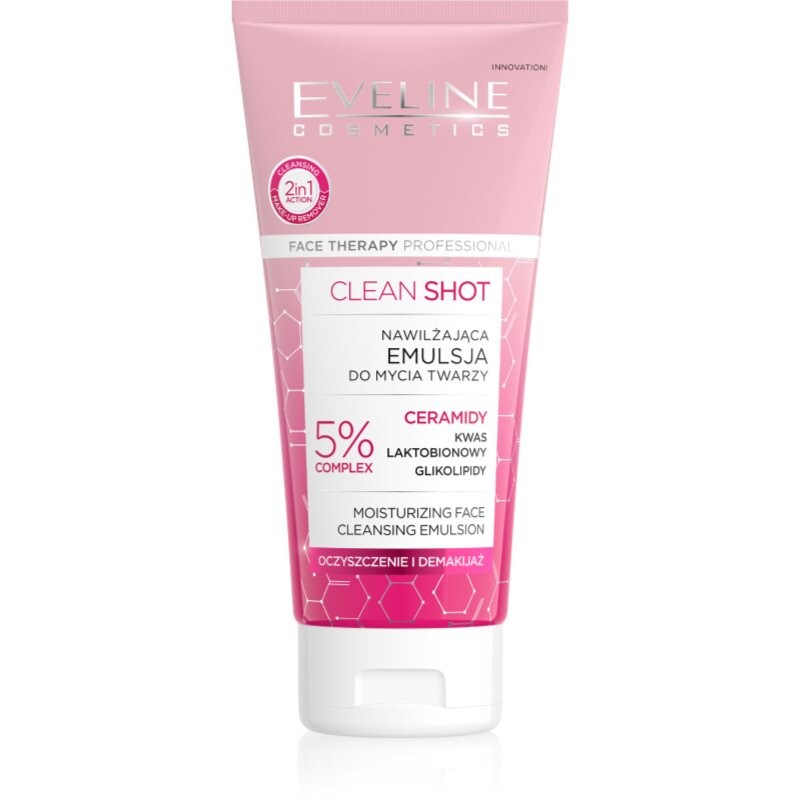 Eveline Cosmetics Clean Shot 5% Ceramidy Complex intenzívne hydratačná umývacia emulzia 150 ml