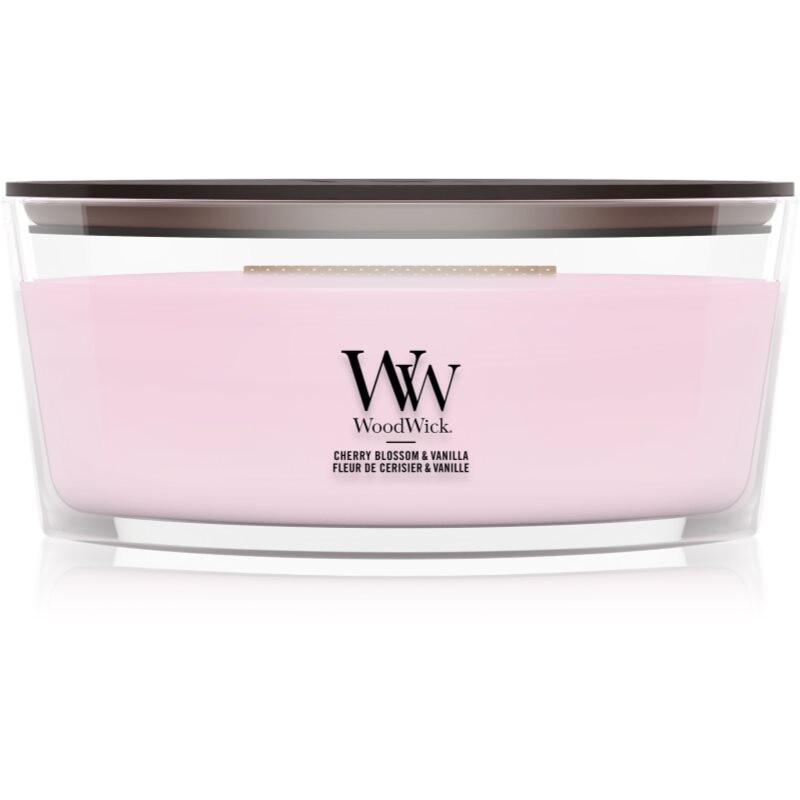 Woodwick Cherry Blossom & Vanilla vonná sviečka s dreveným knotom 453.6 g