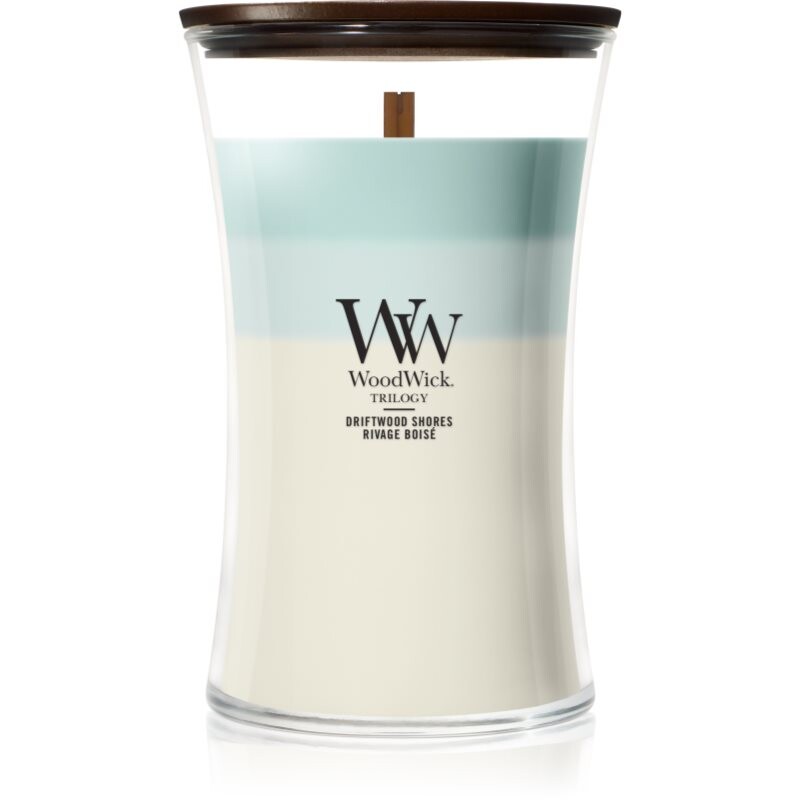 Woodwick Trilogy Driftwood Shores vonná sviečka s dreveným knotom 610 g