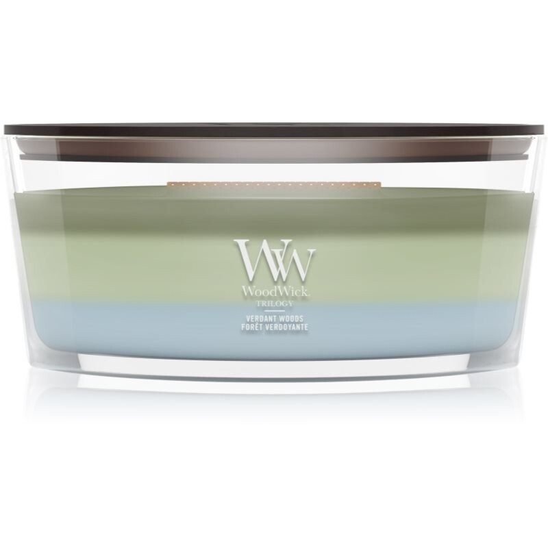 Woodwick Trilogy Verdant Woods vonná sviečka s dreveným knotom 453.6 g