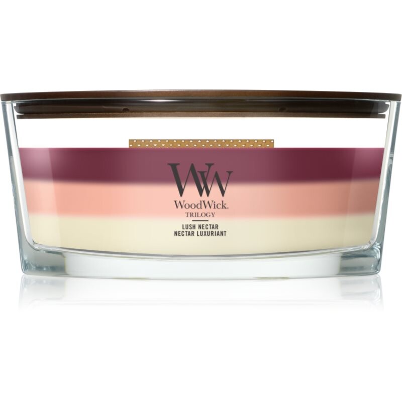 Woodwick Trilogy Lush Nectar vonná sviečka s dreveným knotom 453.6 g