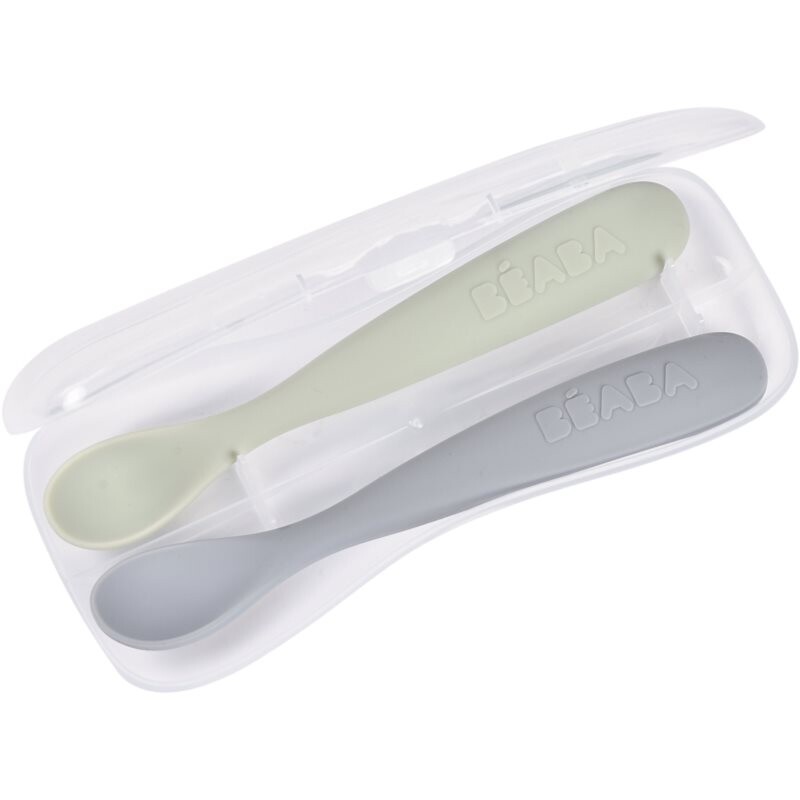 Beaba Set of 2 Ergonomic Spoons lyžička s puzdrom Pebble Green 4m+ 2 ks