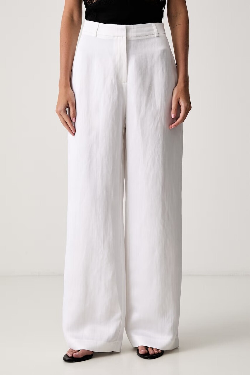 Le Privé nohavice regular dámske s ľanom FRANCOISE TROUSERS BLANC