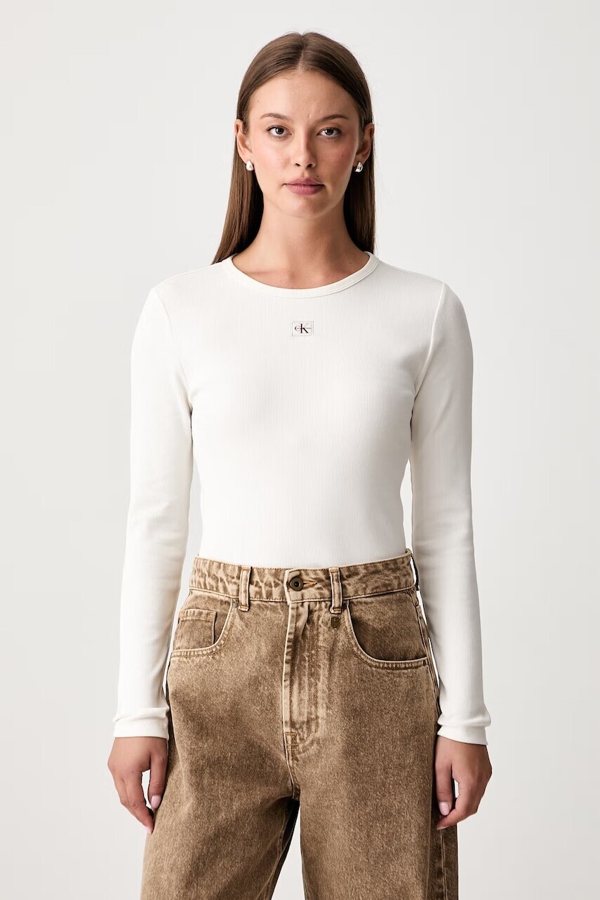Calvin Klein Jeans tričko s dlhým rukávom dámske bavlnené s elastanom