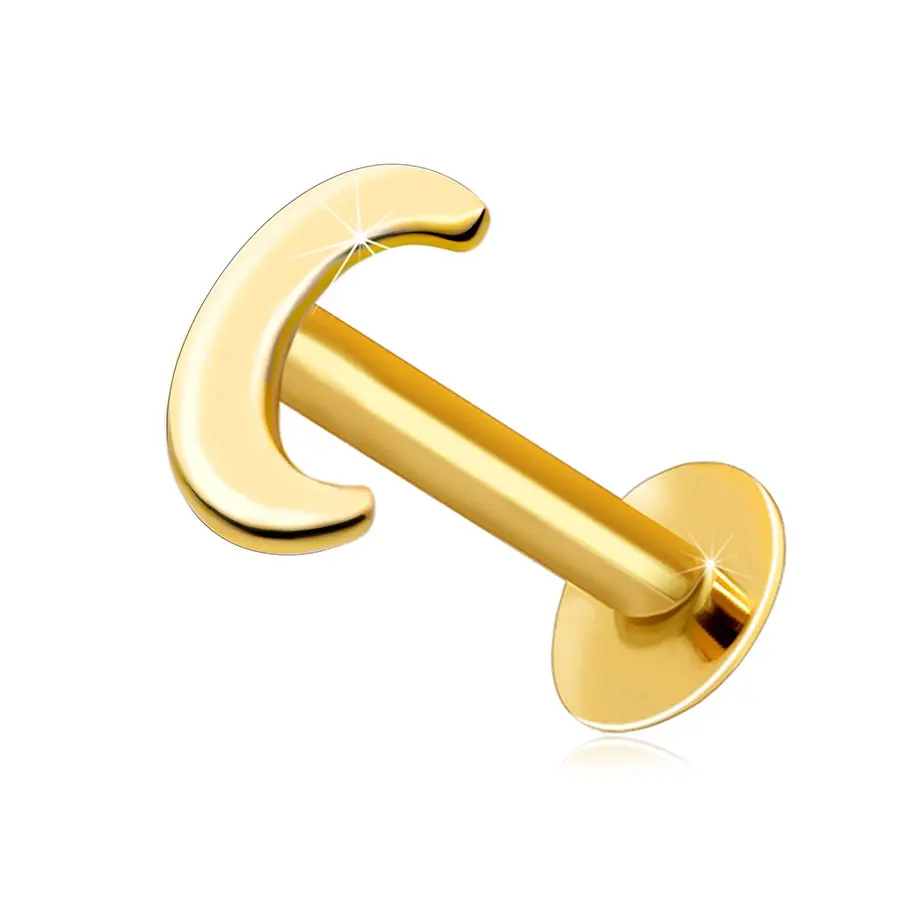 Piercing do pery a brady zo 14K žltého zlata - plochý lesklý mesiačik