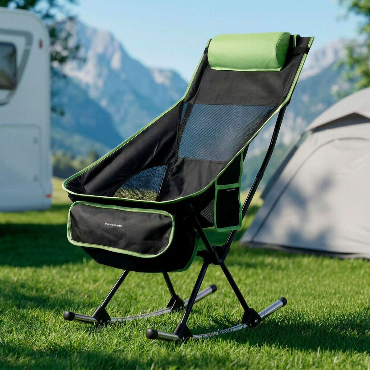 Skladacie kempingové hojdacie kreslo 2 v 1 s vreckom, vankúšom a prepravnou taškou Trillow InnovaGoods