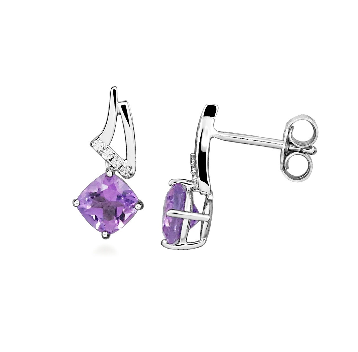 Silver Cat Strieborné náušnice s ametystom Colored stones SC675
