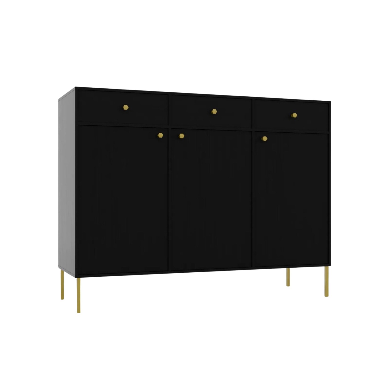 Komoda Tilina 3D 3S 125 cm čierna/zlatá