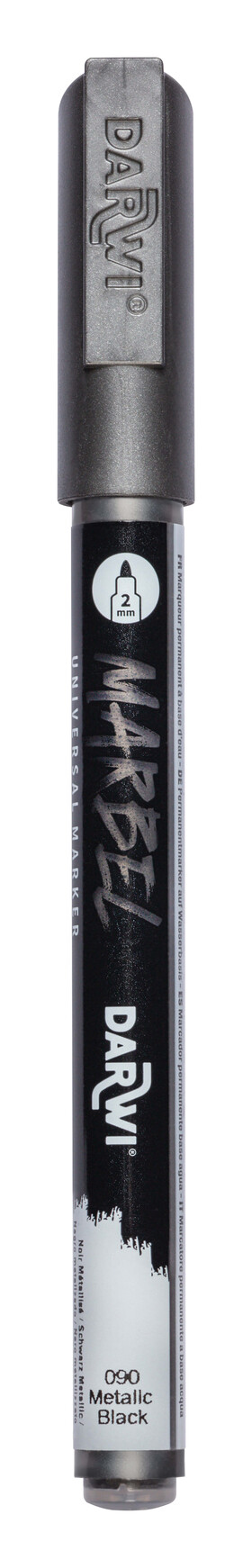 DARWI MARBEL - Univerzálna akrylová fixka (2 mm) 2 mm hrot, 090 - metallic black (metalická čierna), 1 ks