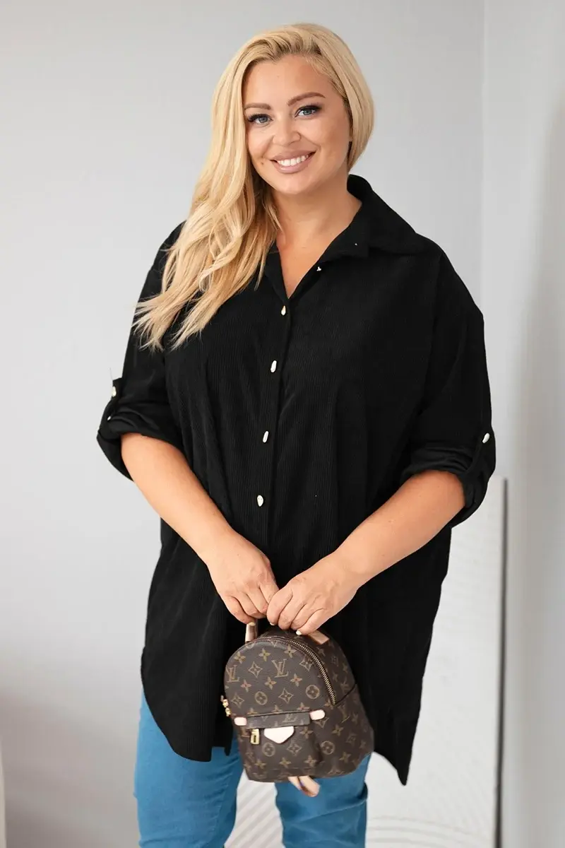 Kesi Plus Size viskózová košeľa s vyhrnovacími rukávmi, čierna