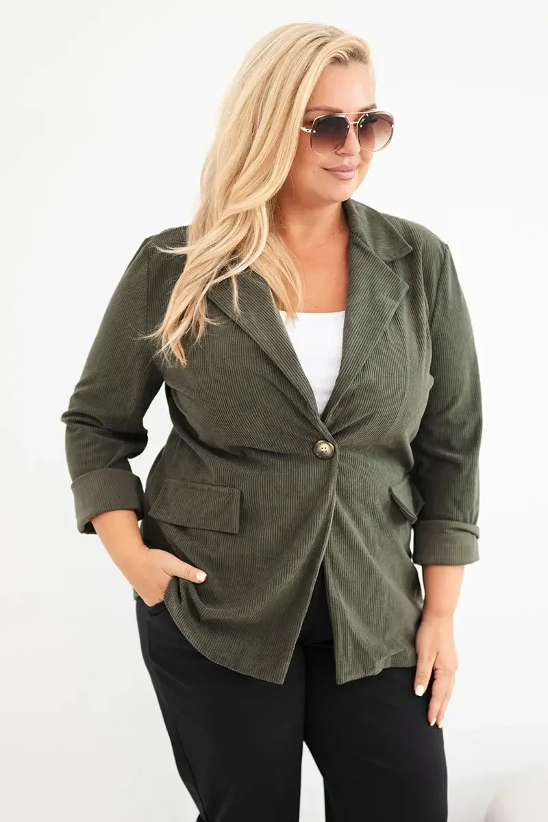 Dámske plus size manšestrové sako