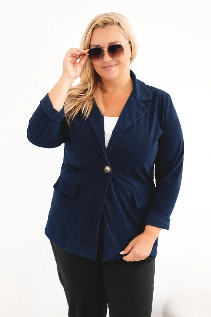 Dámske plus size kordové sako s klopami