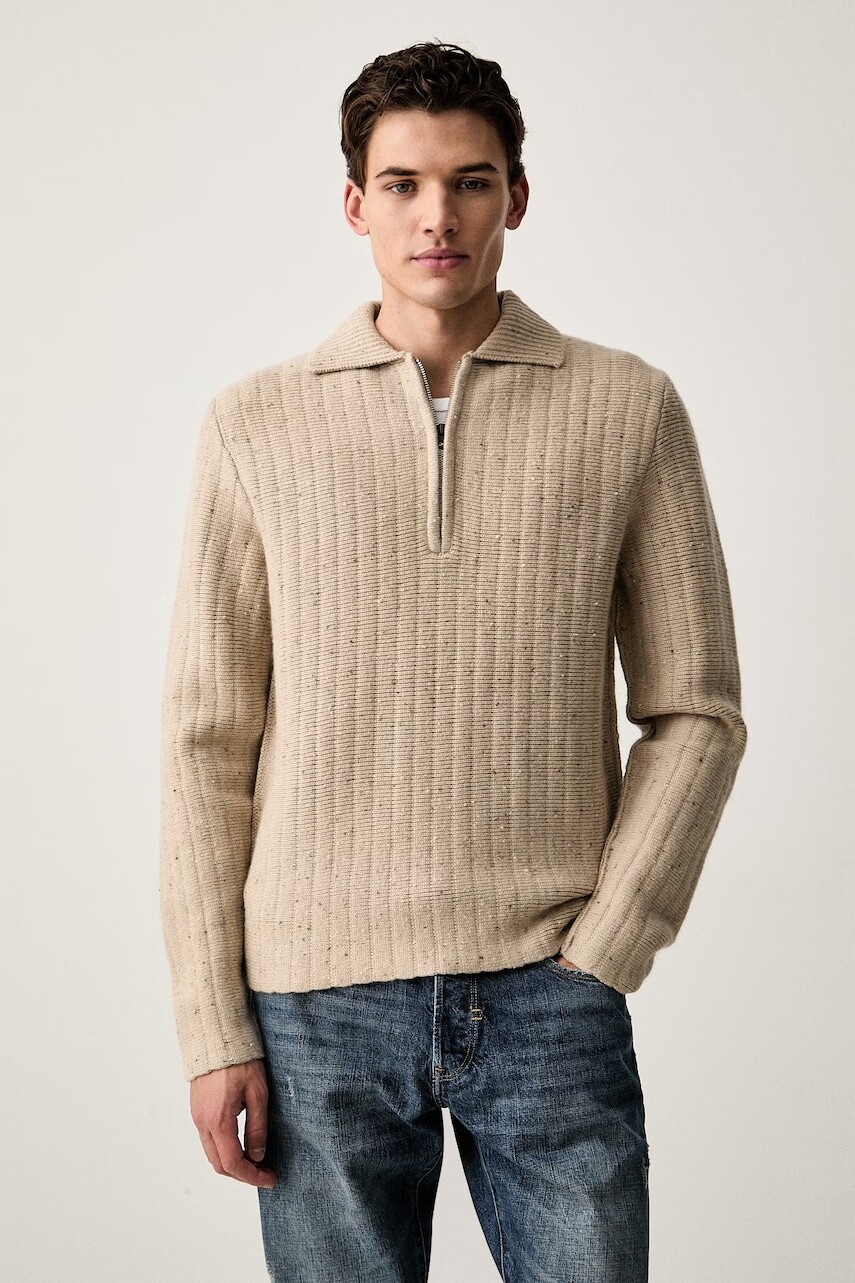 G-Star sveter pánsky s prímesou vlny Polo collar half zip