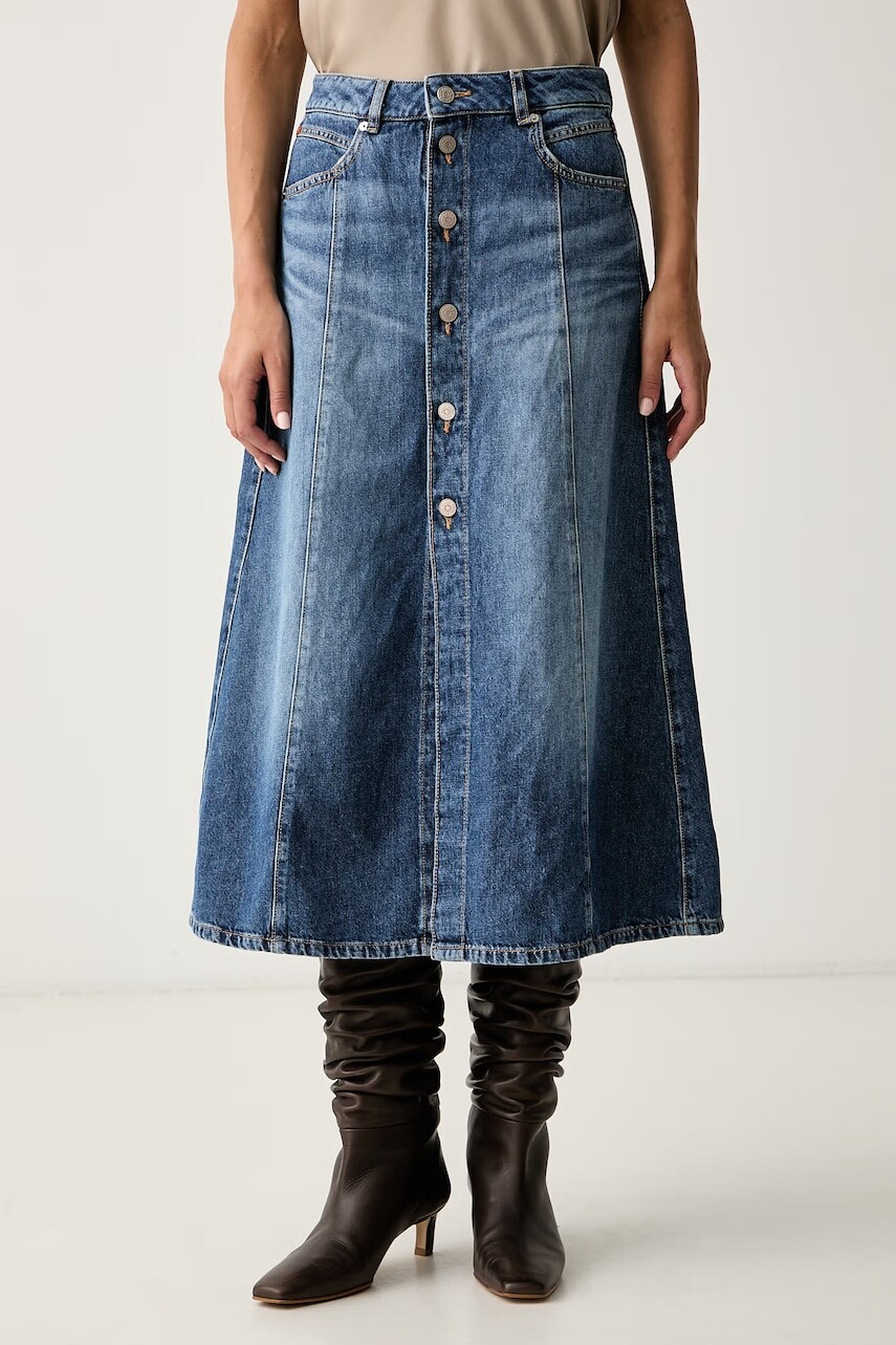 BOSS Orange rozšírená sukňa rifľová C_DNM MIDI SKIRT