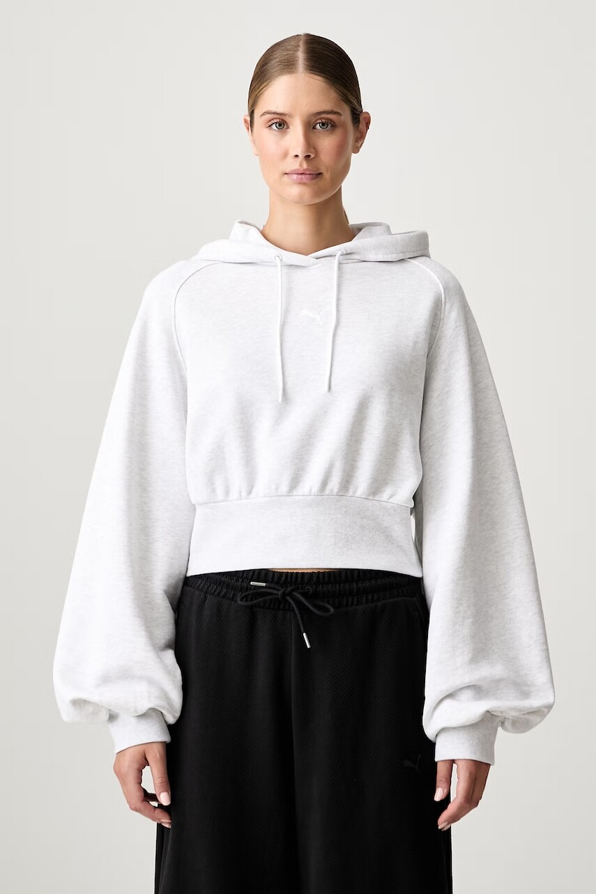 Puma mikina s kapucňou dámska bavlnená Essentials Cropped Balloon