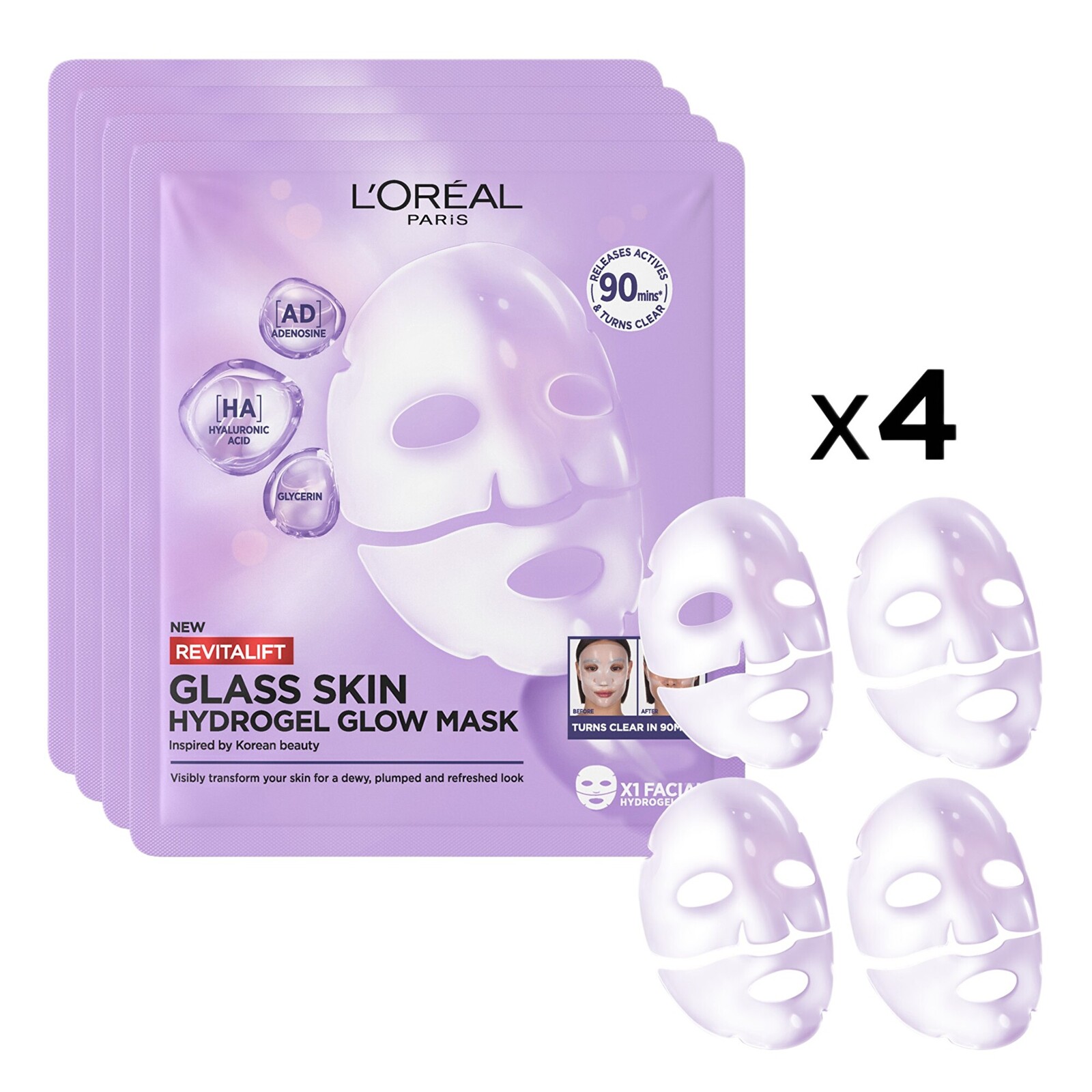 L'Oréal Paris Súprava rozjasňujúcich masiek Filler Glass Skin Mask 4 x 25 g