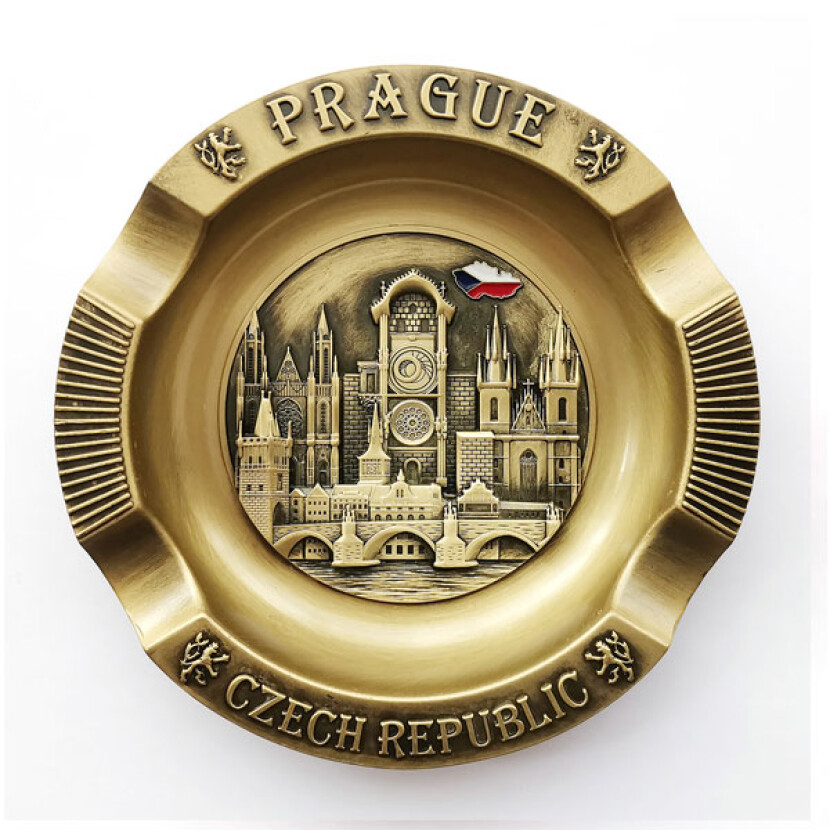 Popolník kovový s motívom Prahy - zlatý