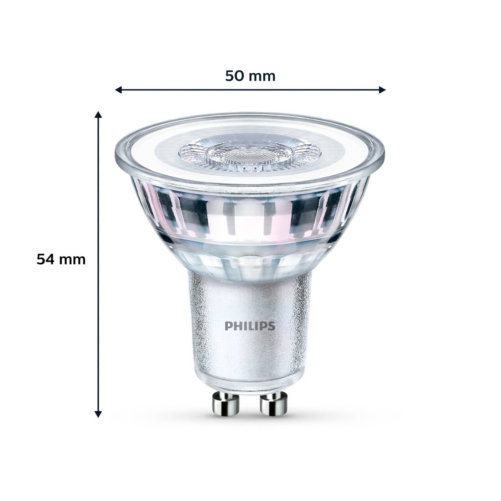 LED žiarovka Philips, GU10, 4,6 W, číra, 2 700 K, sada 6 ks