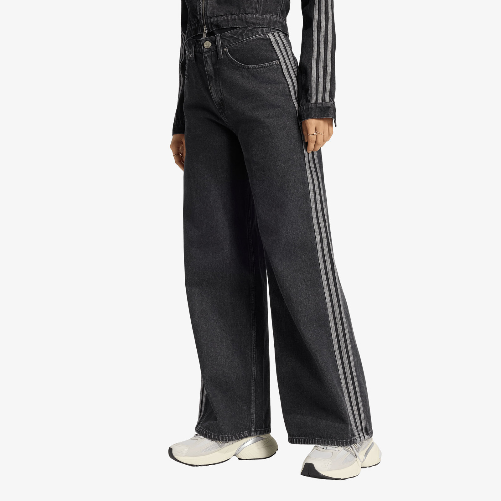 Džínsy adidas High Rise Wide Leg Denim Pant True Black Denim 29/32
